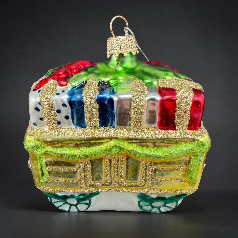 Hutschenreuther Germany Glass Christmas Ornament Carriage Gifts Glitter VTG 3x2